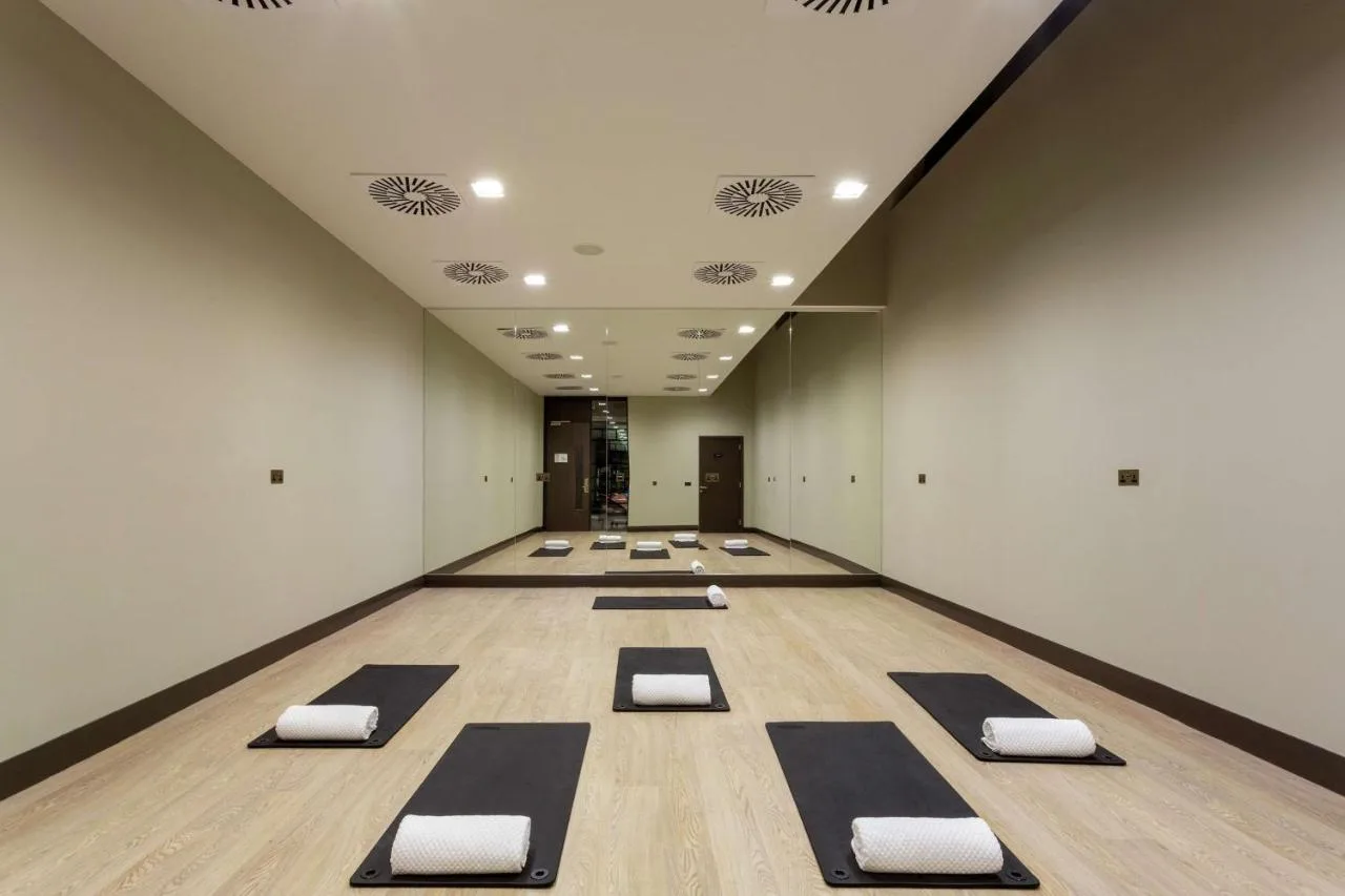 Yoga studio with mats laid out at Hilton Aberdeen TECA